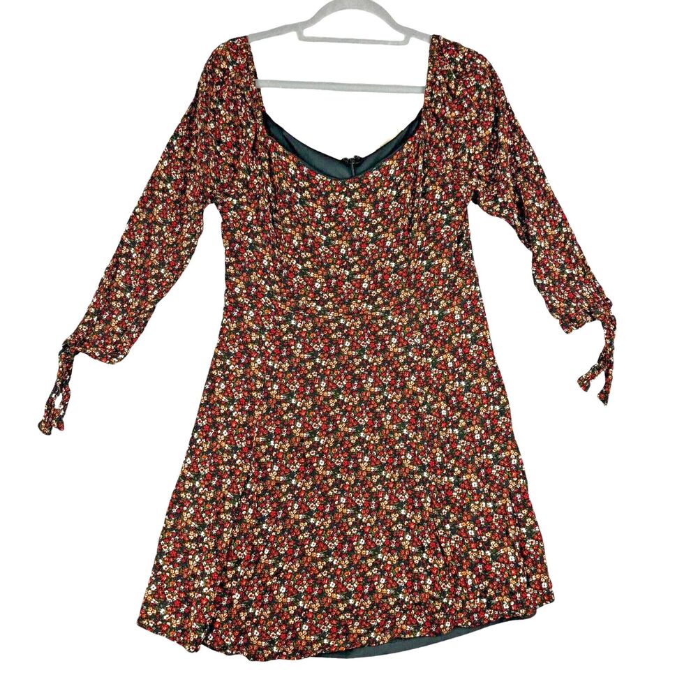 Altar'd State Dress Women's Large Brown Floral Long Sleeve Sweetheart Fit Flare